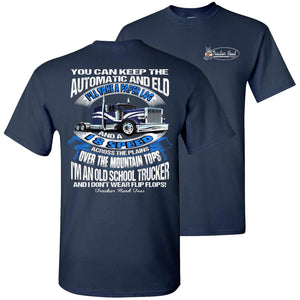 Old school truckers, Trucker shirts, American trucker t shirts navy