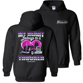 My Heart Belongs To A Trucker Truckers Wife Hoodie p black