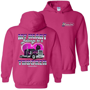 My Heart Belongs To A Trucker Truckers Wife Hoodie p pink