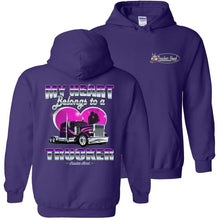 Load image into Gallery viewer, My Heart Belongs To A Trucker Truckers Wife Hoodie p purple