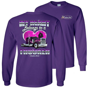 My Heart Belongs To A Trucker Wife Long Sleeve Shirt purple