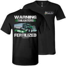 Load image into Gallery viewer, Warning Tailgaters Will Be Fertilized Funny Bull Hauler Shirts v-neck