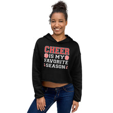 Load image into Gallery viewer, Cheer Is My Favorite Season Cropped Hoodie Red White Design