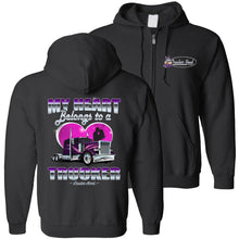 Load image into Gallery viewer, My Heart Belongs To A Trucker Truckers Wife Hoodie z black
