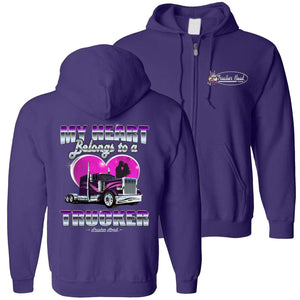 My Heart Belongs To A Trucker Truckers Wife Hoodie z purple