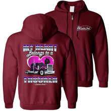 Load image into Gallery viewer, My Heart Belongs To A Trucker Truckers Wife Hoodie z red