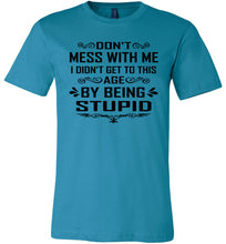 Load image into Gallery viewer, I Didn&#39;t Get To Be This Age By Being Stupid Funny T Shirts aqua 