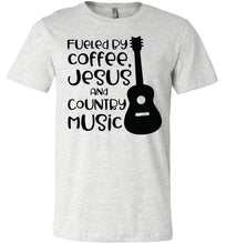 Load image into Gallery viewer, Fueled By Coffee Jesus And Country Music Country Cowgirl T Shirts ash