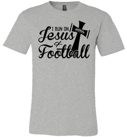 I Run On Jesus And Football Christian Football Shirts grey