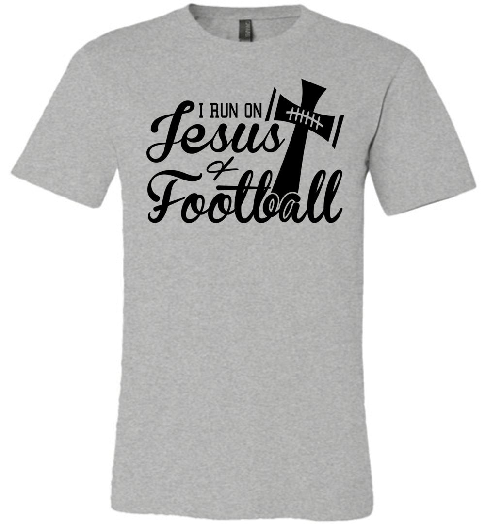 I Run On Jesus And Football Christian Football Shirts grey