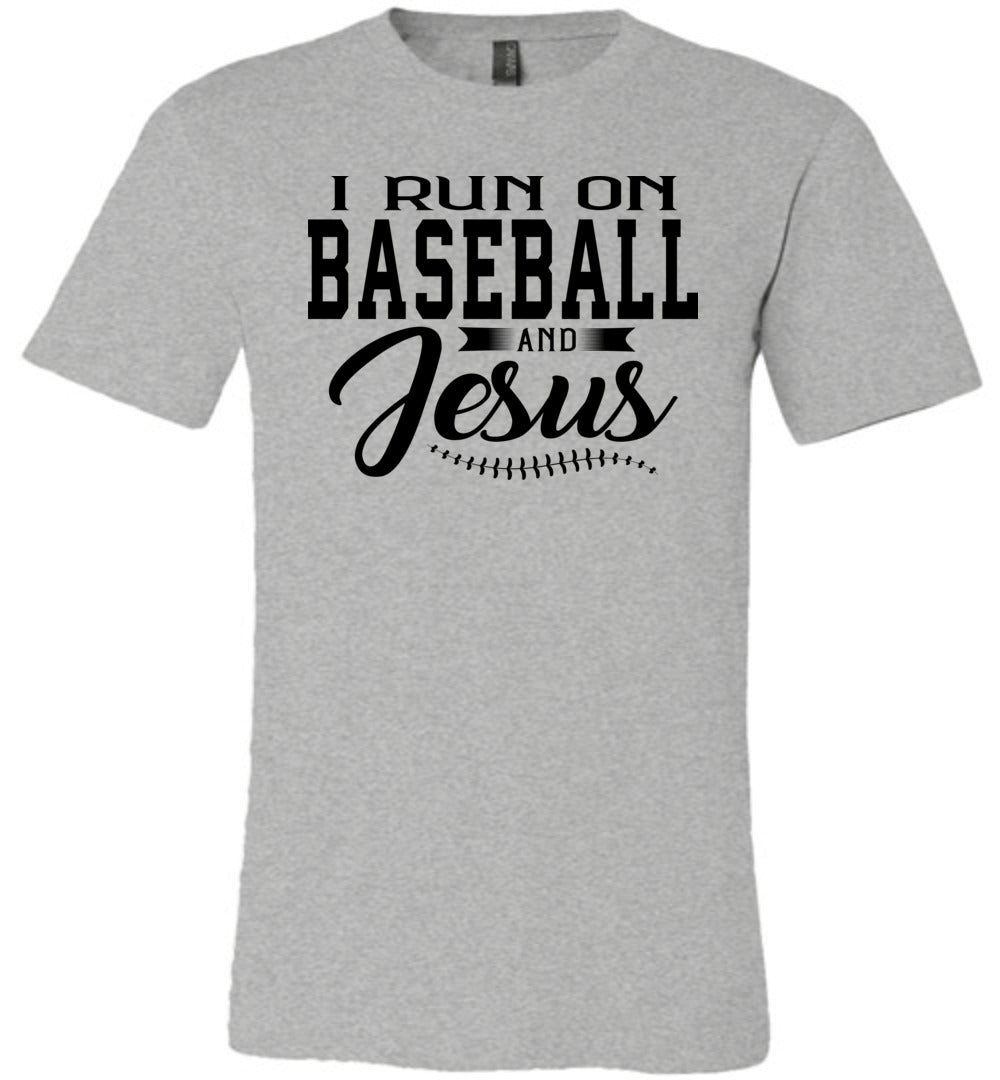 I Run On Baseball And Jesus Christian Quote Tee gray
