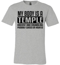 Load image into Gallery viewer, My Body Is A Temple Ancient And Crumbling Funny Quote Shirt grey