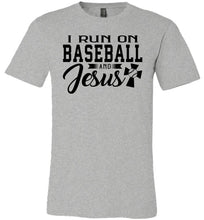 Load image into Gallery viewer, I Run On Baseball And Jesus 2 Christian Quote Tee gray