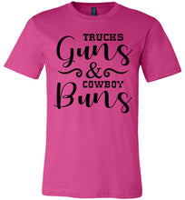 Load image into Gallery viewer, Trucks Guns And Cowboy Buns Country Cowgirl Girl T Shirts berry