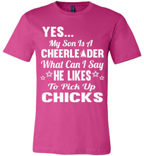 Load image into Gallery viewer, He Likes To Pick Up Chicks Cheer Mom Cheer Dad Shirts berry