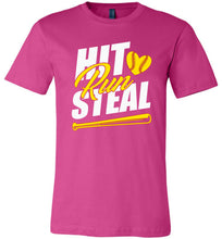 Load image into Gallery viewer, Hit Run Steal Softball T-Shirt berry