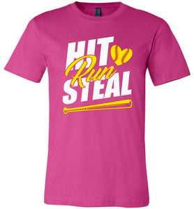 Hit Run Steal Softball T-Shirt berry