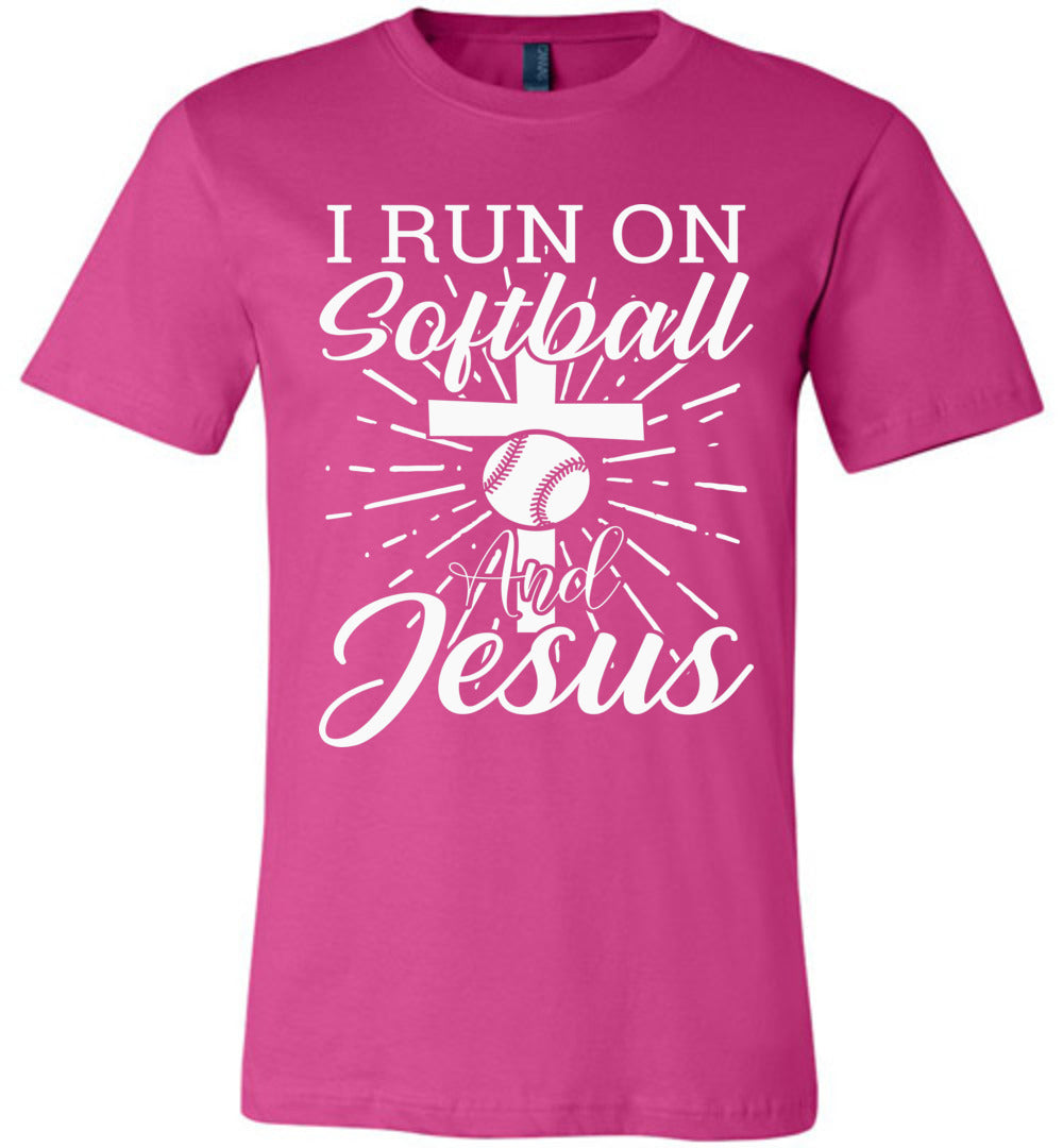 I Run On Softball And Jesus Christian Softball Shirts berry