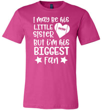 Load image into Gallery viewer, Little Sister Biggest Fan Football Sister Shirt berry