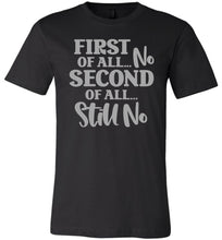Load image into Gallery viewer, First Of All No Second Of All Still No Funny Quote Tee black