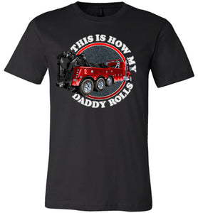 This Is How My Daddy Rolls Tow Truck Kid's Trucker Tee black