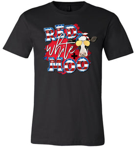 Red White & Moo USA Cow 4th of July Shirts black
