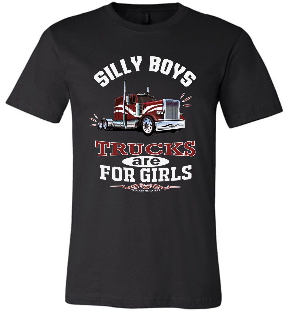 Silly Boys Trucks Are For Girls Trucker Girl T Shirt Red Design canvas black