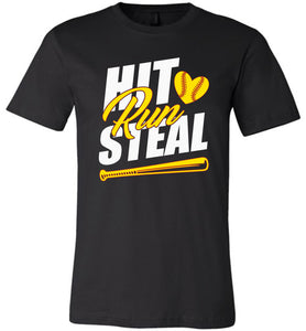Hit Run Steal Softball T-Shirt black