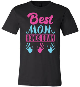 Best Mom Hands Down Mom T Shirt with names black
