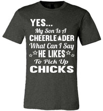 Load image into Gallery viewer, He Likes To Pick Up Chicks Cheer Mom Cheer Dad Shirts dark heather