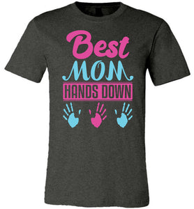 Best Mom Hands Down Mom T Shirt with names dark heather gray