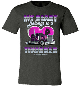 My Heart Belongs To A Trucker Wife Shirt front print dark gray heather