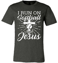Load image into Gallery viewer, I Run On Softball And Jesus Christian Softball Shirts dark gray heather