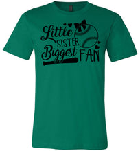 Load image into Gallery viewer, Little Sister Biggest Fan Baseball Sister T Shirt green