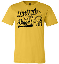 Load image into Gallery viewer, Little Sister Biggest Fan Baseball Sister T Shirt yellow