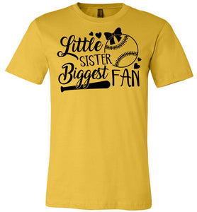 Little Sister Biggest Fan Baseball Sister T Shirt yellow