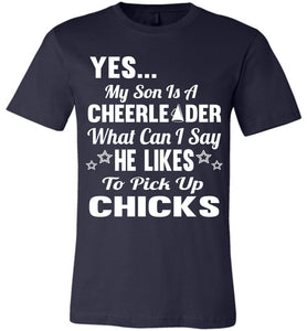 He Likes To Pick Up Chicks Cheer Mom Cheer Dad Shirts navy