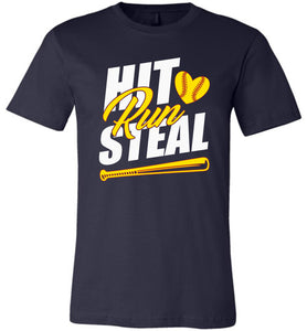 Hit Run Steal Softball T-Shirt navy