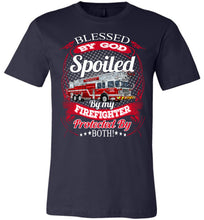 Load image into Gallery viewer, Blessed By God Spoiled By My Firefighter Girlfriend Wife T-Shirt navy
