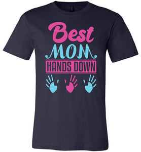 Best Mom Hands Down Mom T Shirt with names navy