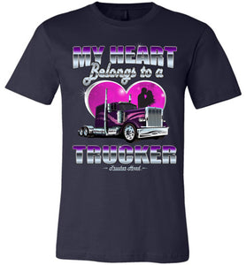 My Heart Belongs To A Trucker Wife Shirt front print navy