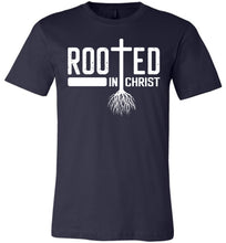 Load image into Gallery viewer, Rooted In Christ Christian Quotes Shirts navy