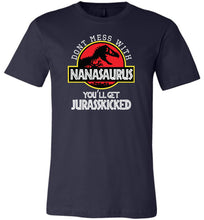 Load image into Gallery viewer, Don&#39;t Mess With Nanasaurus T-shirt navy