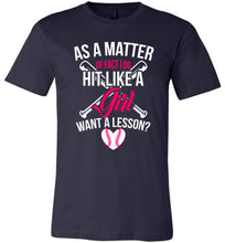 Load image into Gallery viewer, I Do Hit Like A Girl Want A Lesson? Funny Softball Shirts navy