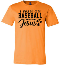 Load image into Gallery viewer, I Run On Baseball And Jesus 2 Christian Quote Tee orange