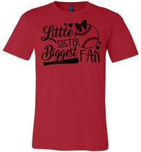 Load image into Gallery viewer, Little Sister Biggest Fan Baseball Sister T Shirt red