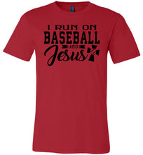Load image into Gallery viewer, I Run On Baseball And Jesus 2 Christian Quote Tee red