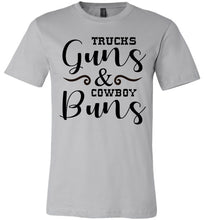 Load image into Gallery viewer, Trucks Guns And Cowboy Buns Country Cowgirl Girl T Shirts silver