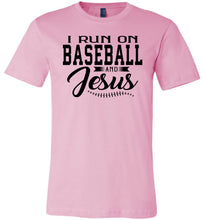 Load image into Gallery viewer, I Run On Baseball And Jesus Christian Quote Tee pink