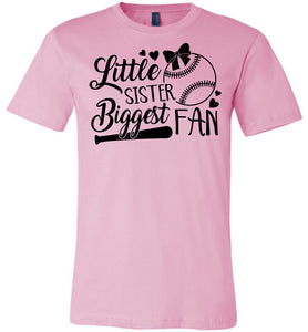 Little Sister Biggest Fan Baseball Sister T Shirt pink